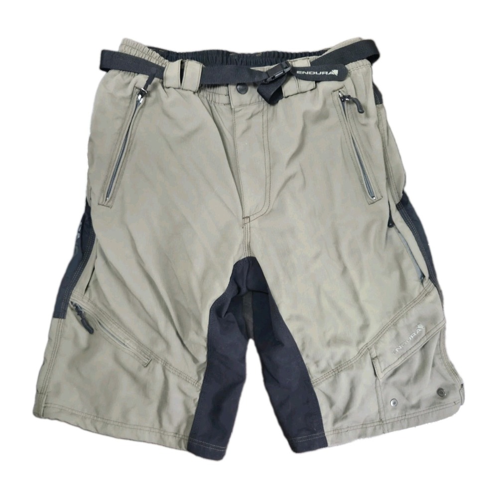 Endura Humvee Short Mens M Green Padded MTB Belted Cycling With Clickfast Linner